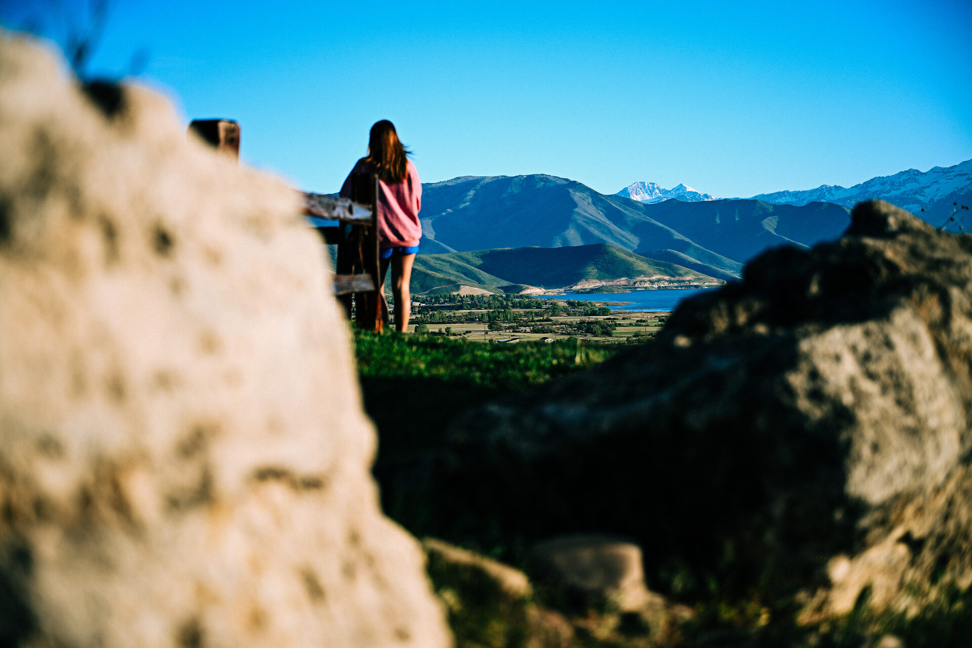 Memorial Hill overlook at golden hour, Wasatch Range visible in the distance — the Mountain West landscape that brought the founder home to build LightCam.