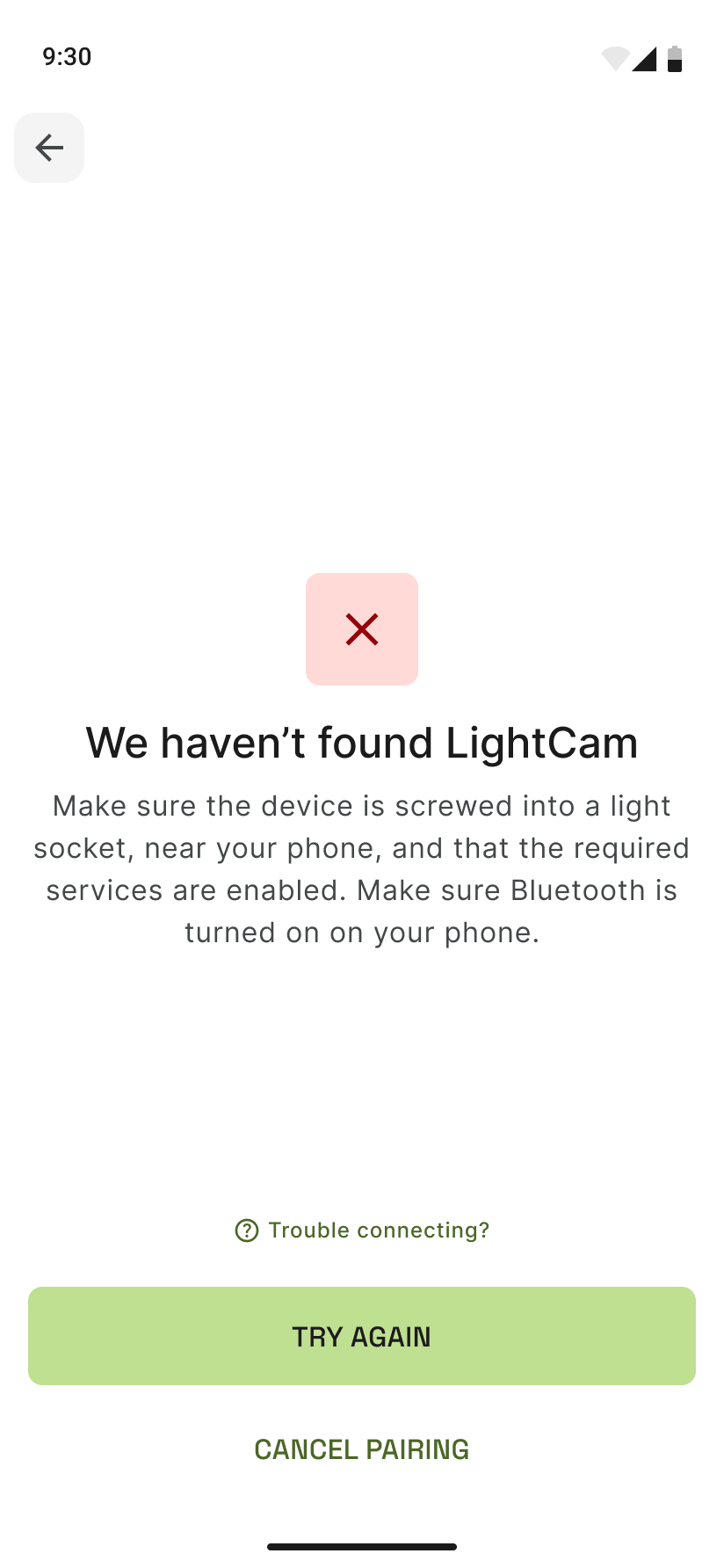Camera not found screen